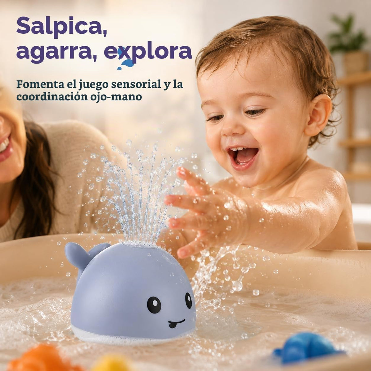 Gigilli Rociador de juguete de baño de ballena iluminado, 4 modos d...