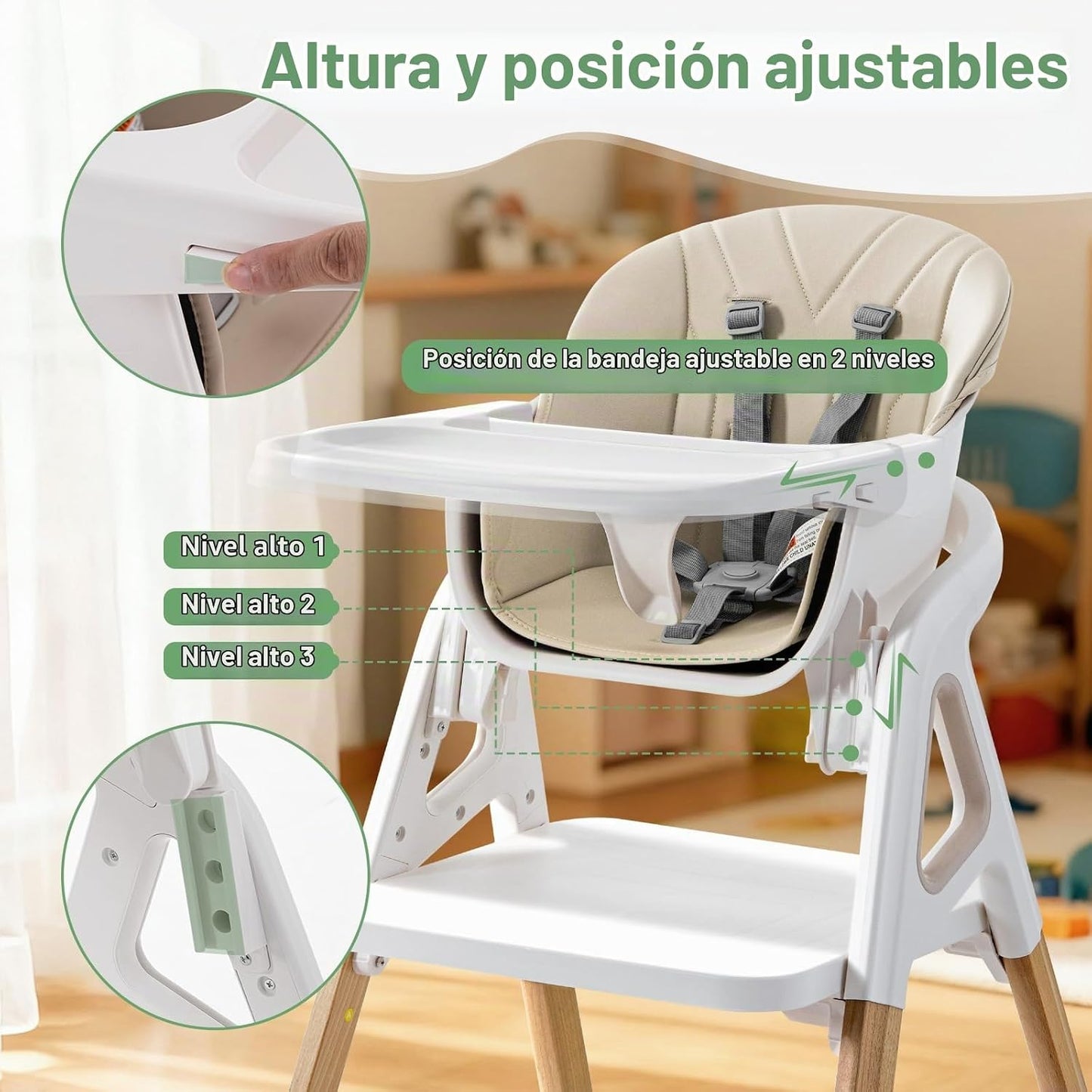 Silla alta para bebé, para bebés y niños pequeños, silla alta conve...