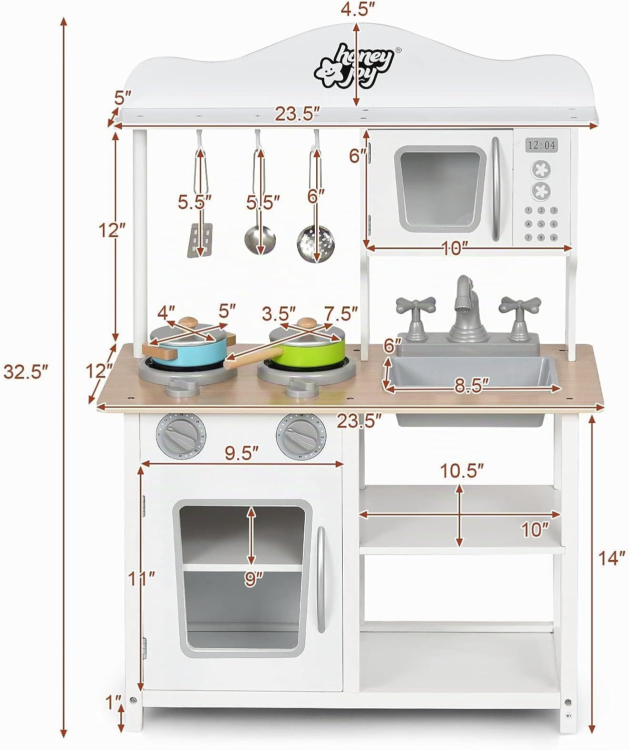 HONEY JOY Juego de cocina de madera para niños con microondas, freg...