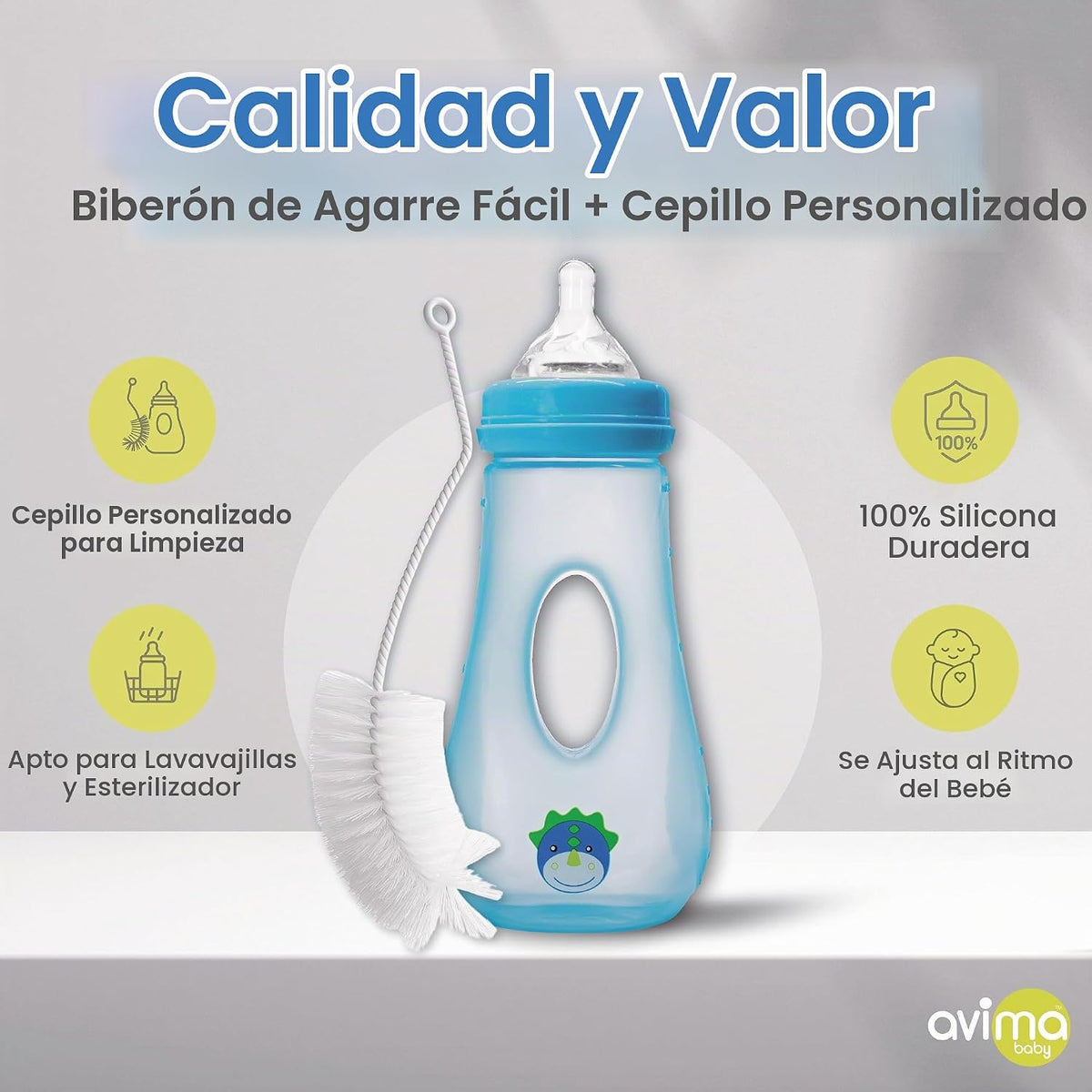 Avima Biberones de fácil agarre de 8 onzas con pezones de flujo med...
