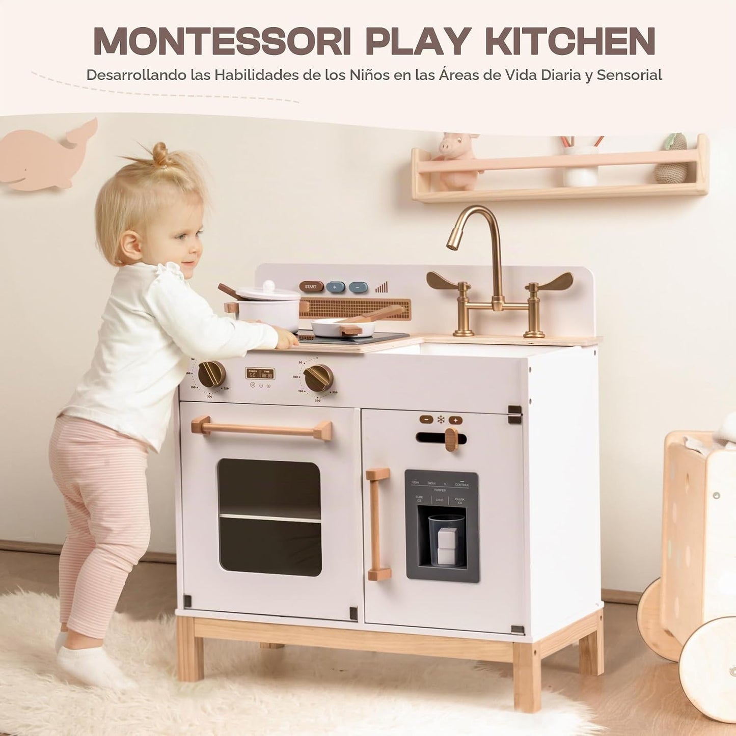 ROBOTIME Juego de cocina para niños pequeños, juego de cocina de ma...