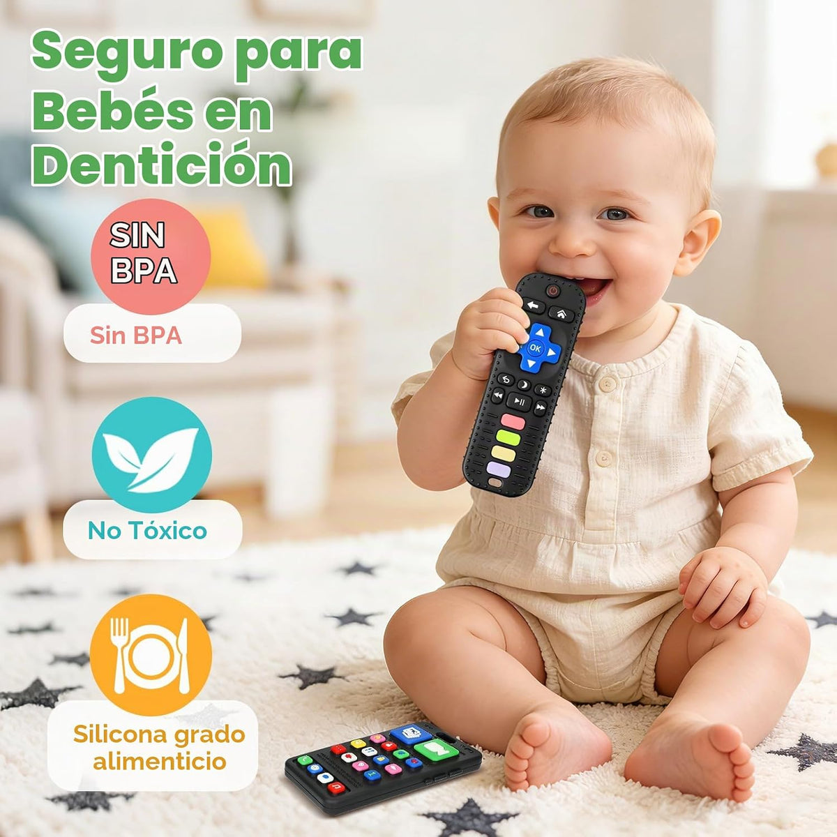 Paquete de 2 juguetes de dentición para bebés de 3 a 6 a 12 meses,...