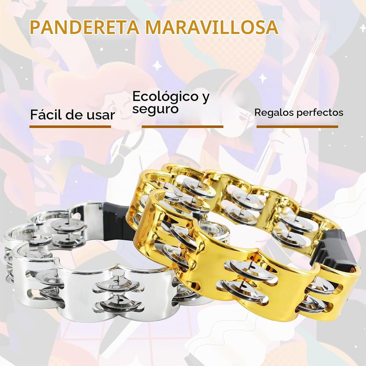 EASTROCK - Pandereta de música, instrumento de percusión de fila ún...