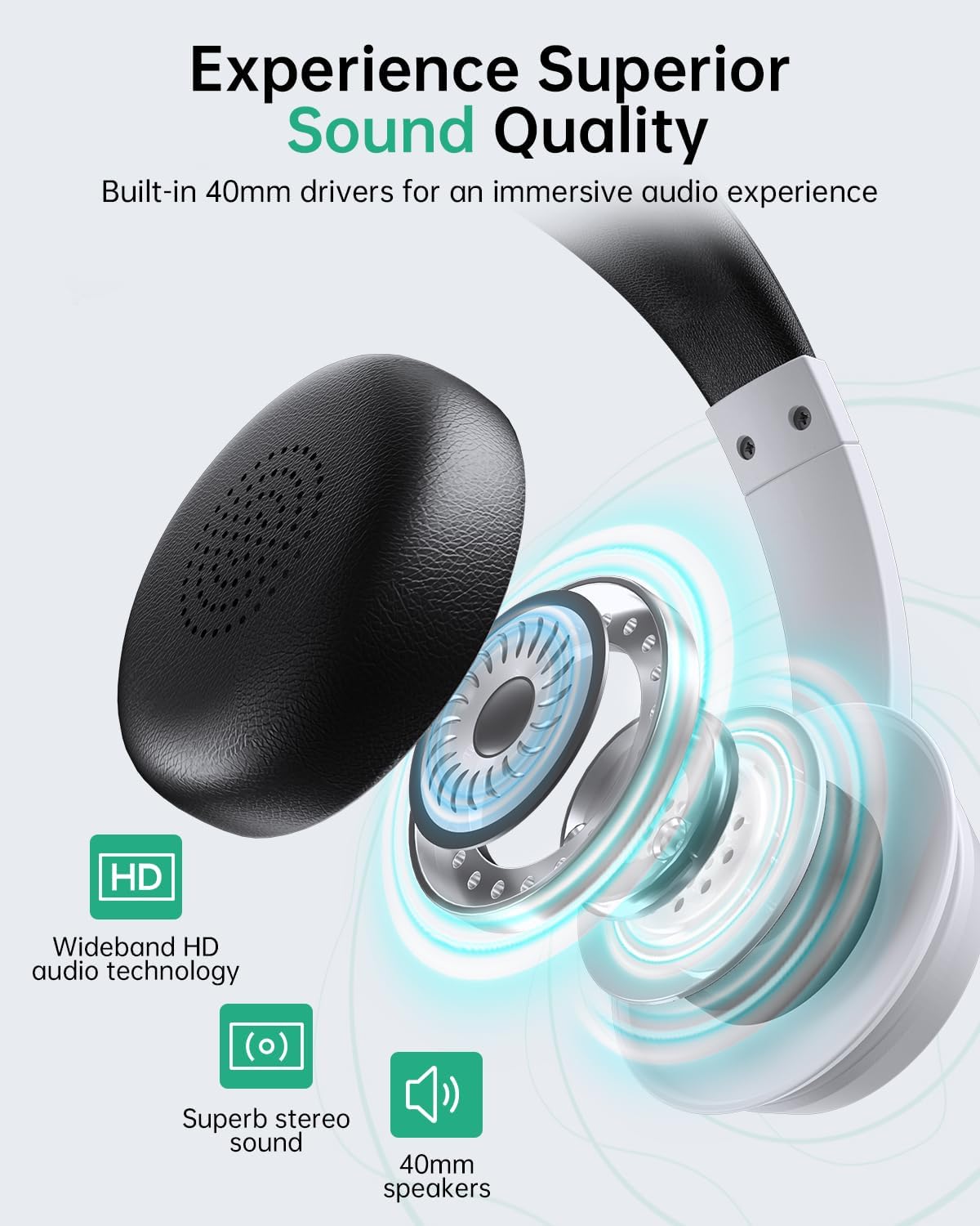 AOC Auriculares inalámbricos con micrófono para trabajo, cancelació...