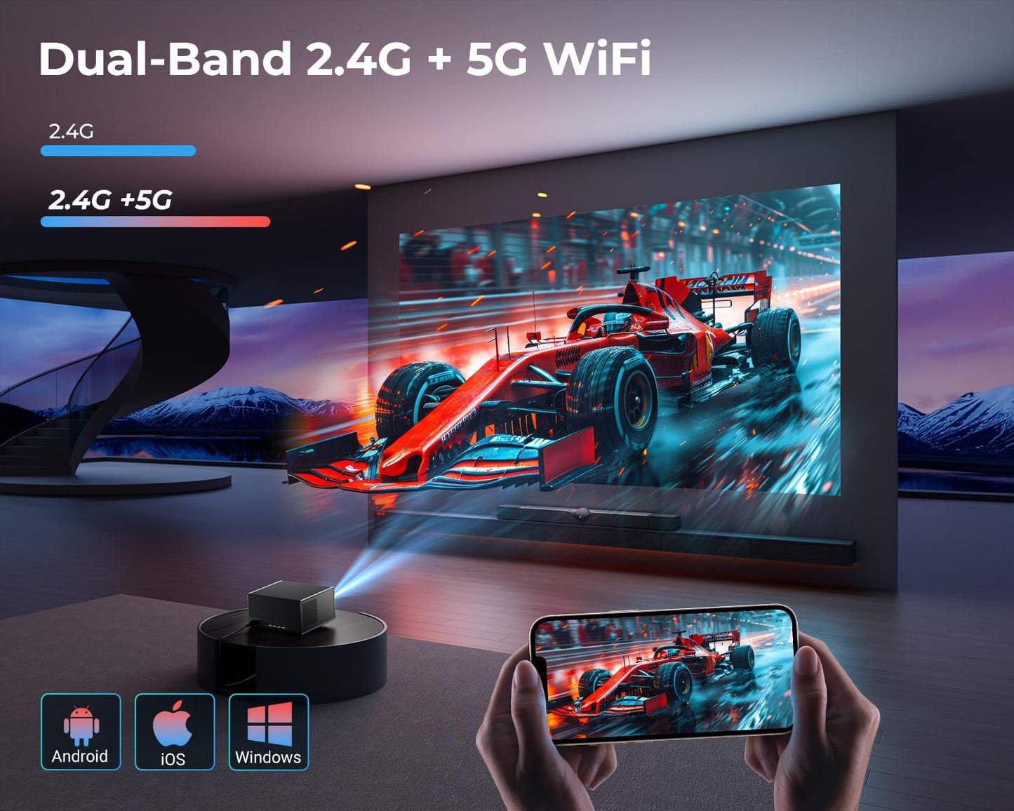 ELEPHAS Proyector inteligente 4K con WiFi y Bluetooth, compatible c...