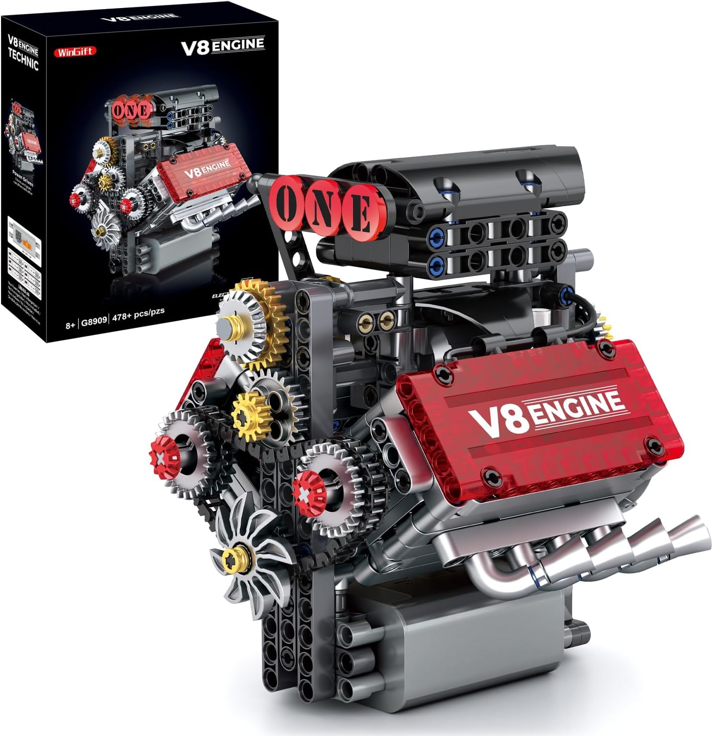 WINGIFT Juego de construcción de motor V8, kit de modelo de motor V...