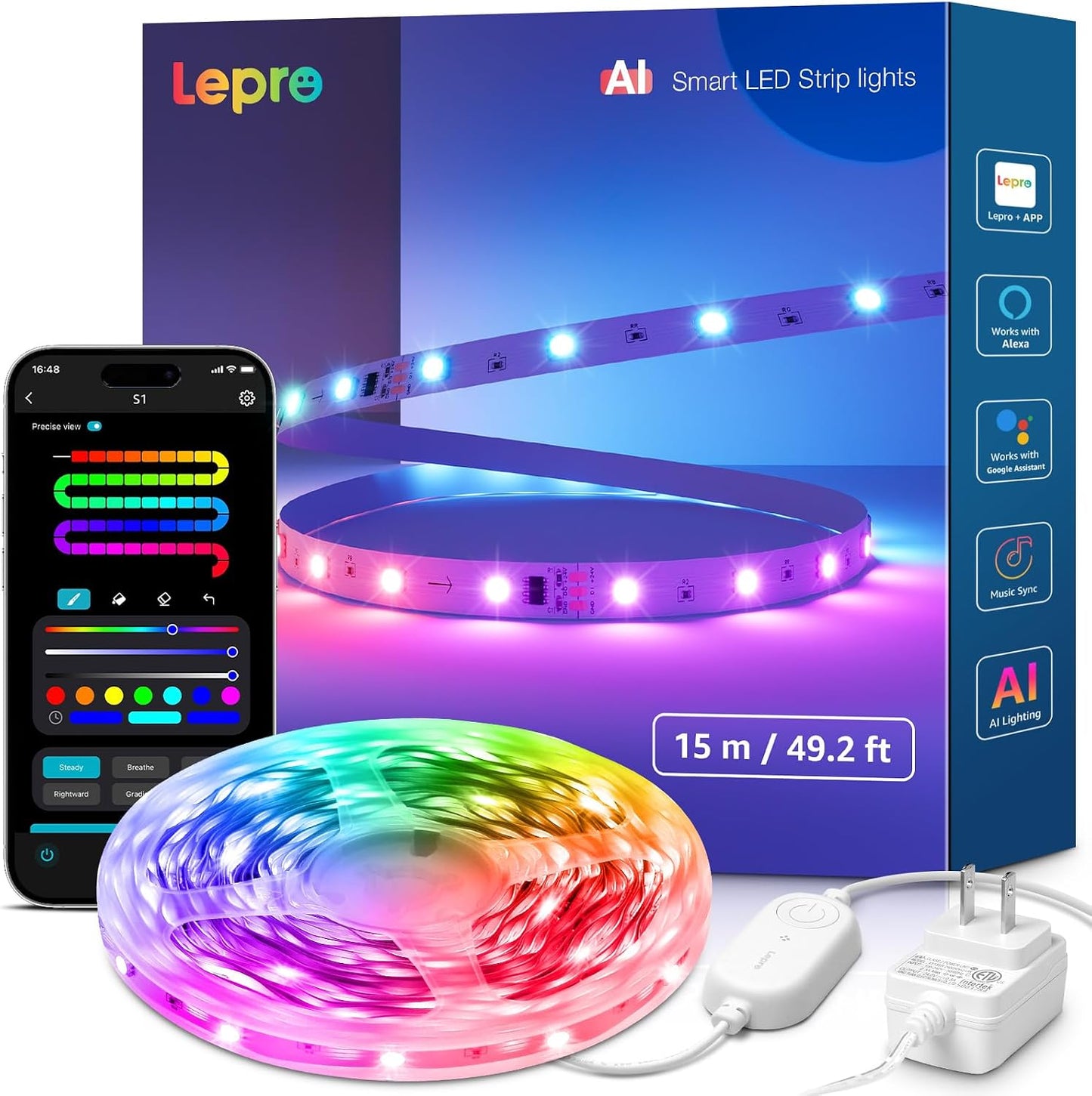 Lepro S1 - Tira de luces LED AI para dormitorio, tiras de luz RGB i...