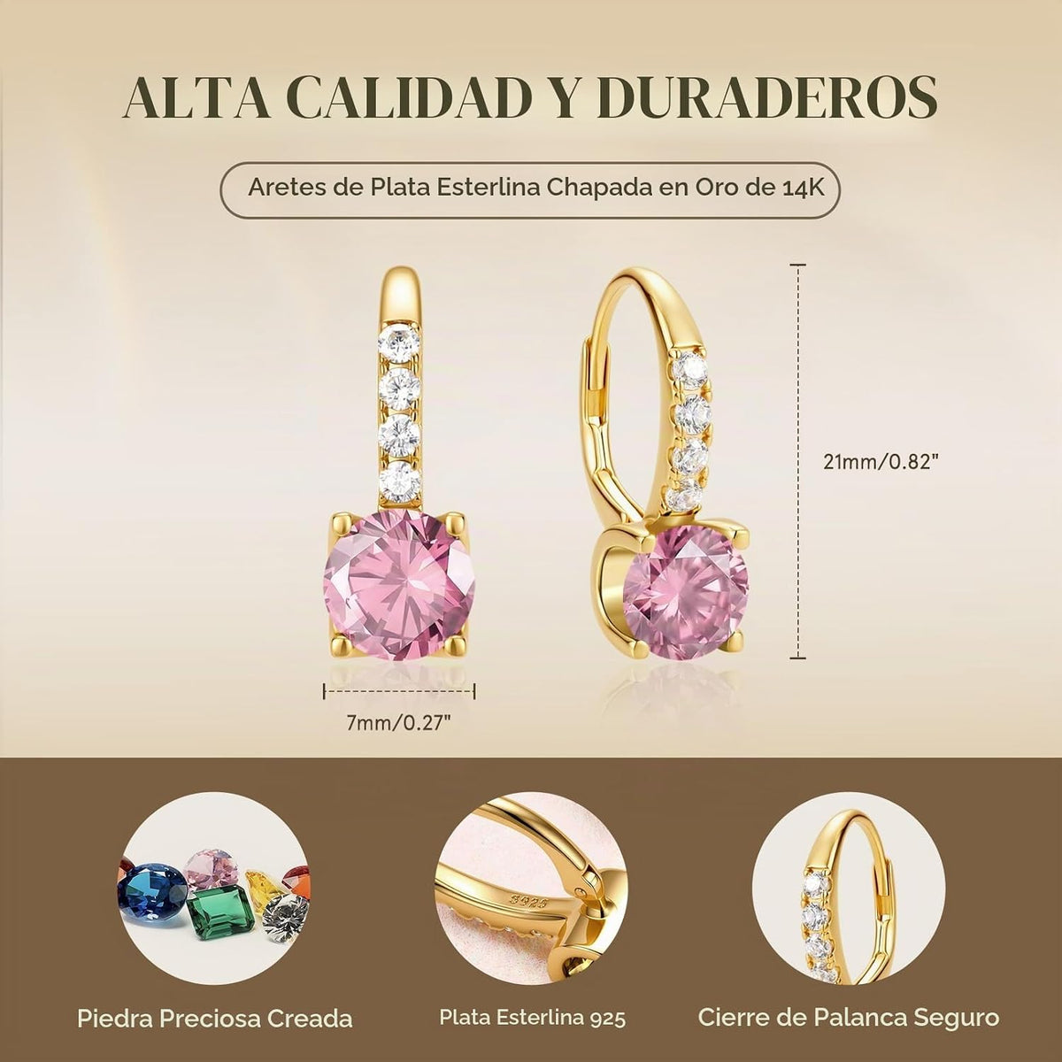 FANCIME Pendientes colgantes de plata de ley chapada en oro de 14 q...