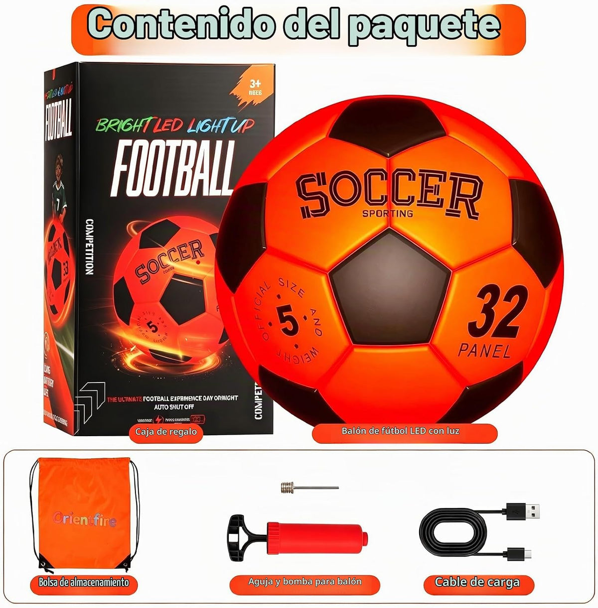 orientfire Balón de fútbol iluminado, recargable que brilla en la o...