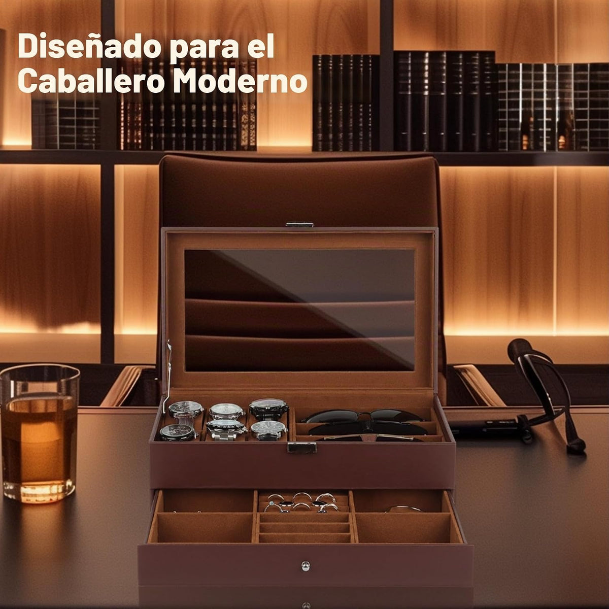 GLJ Caja de joyería para hombres, organizador de joyas con 6 ranura...