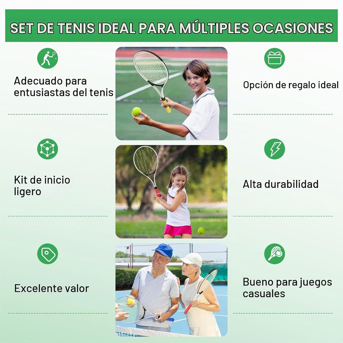 Motionchic - Juego de 6 raquetas de tenis para adultos recreativos...