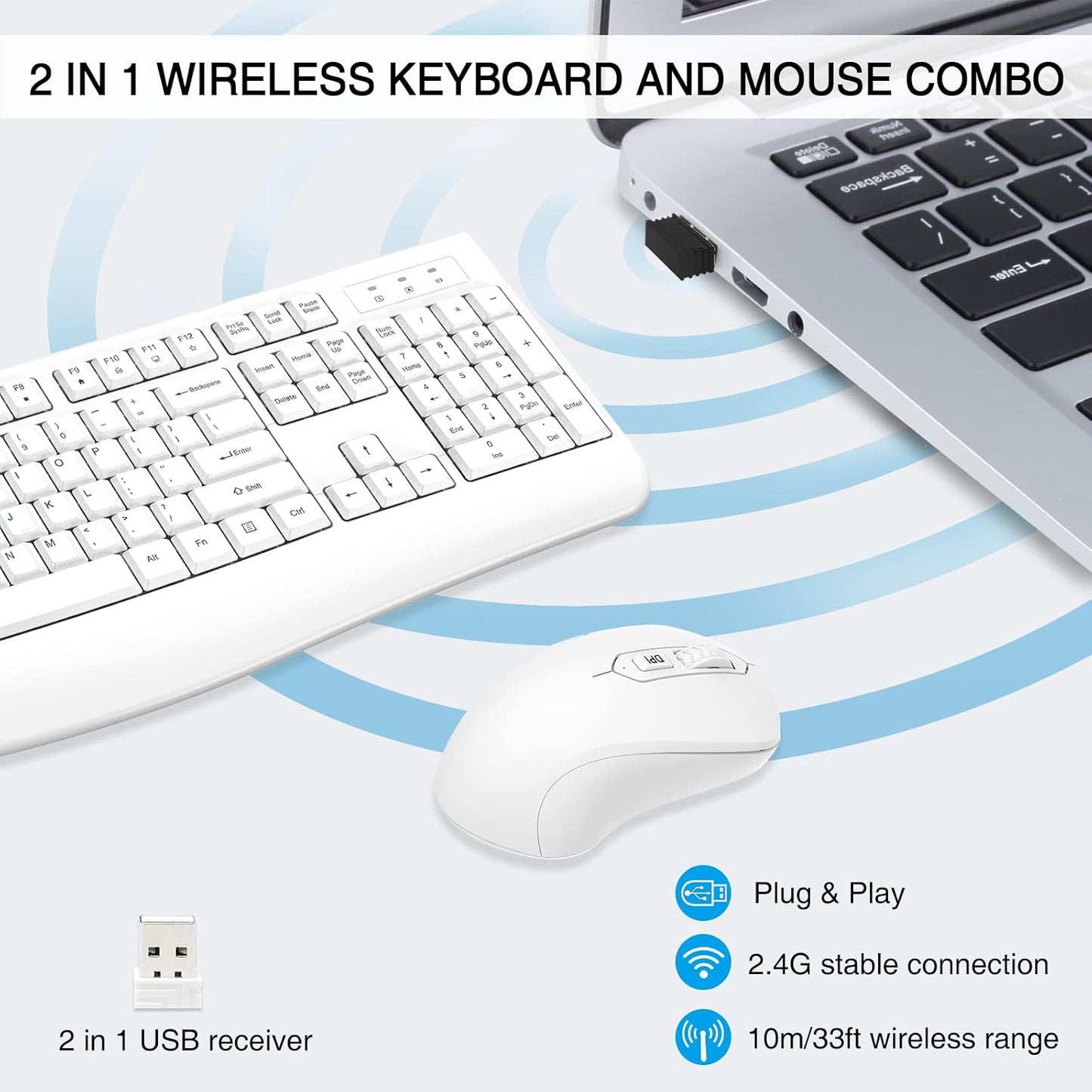 QUASIO Combo de teclado inalámbrico y ratón, compatible con Windows...