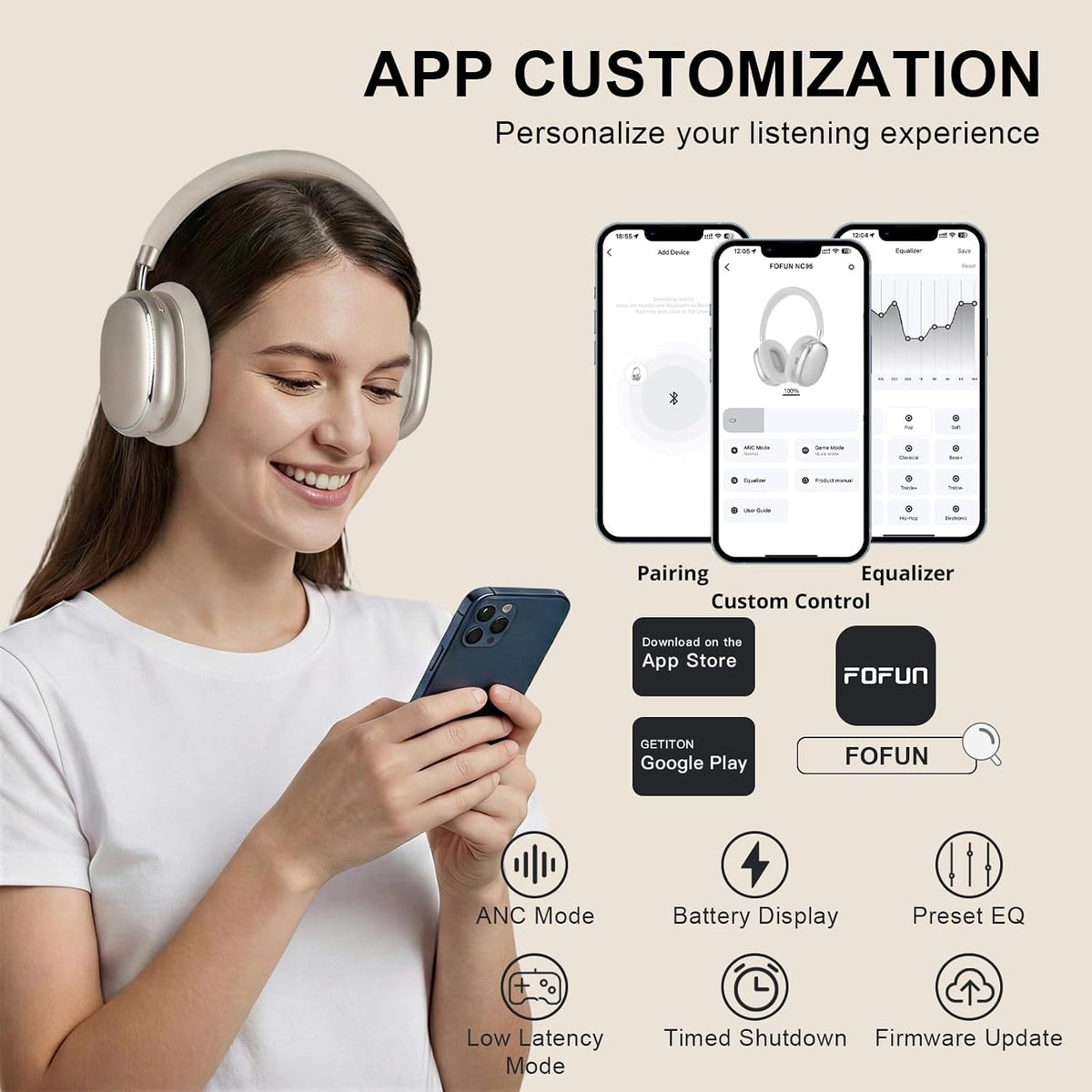 FOFUN NC95 - Auriculares híbridos con cancelación activa de ruido c...