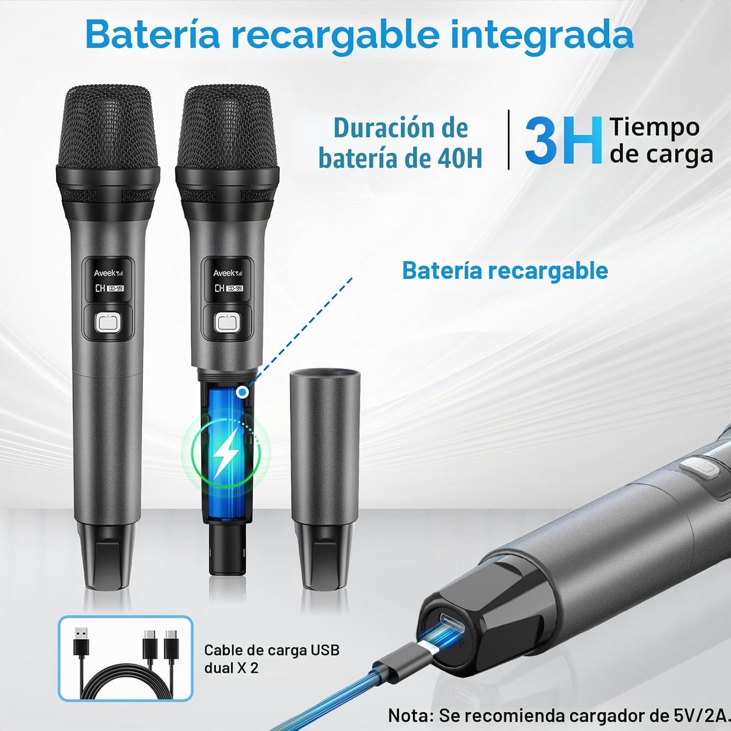 Aveek Sistema de micrófono inalámbrico, paquete de 4, micrófonos de...