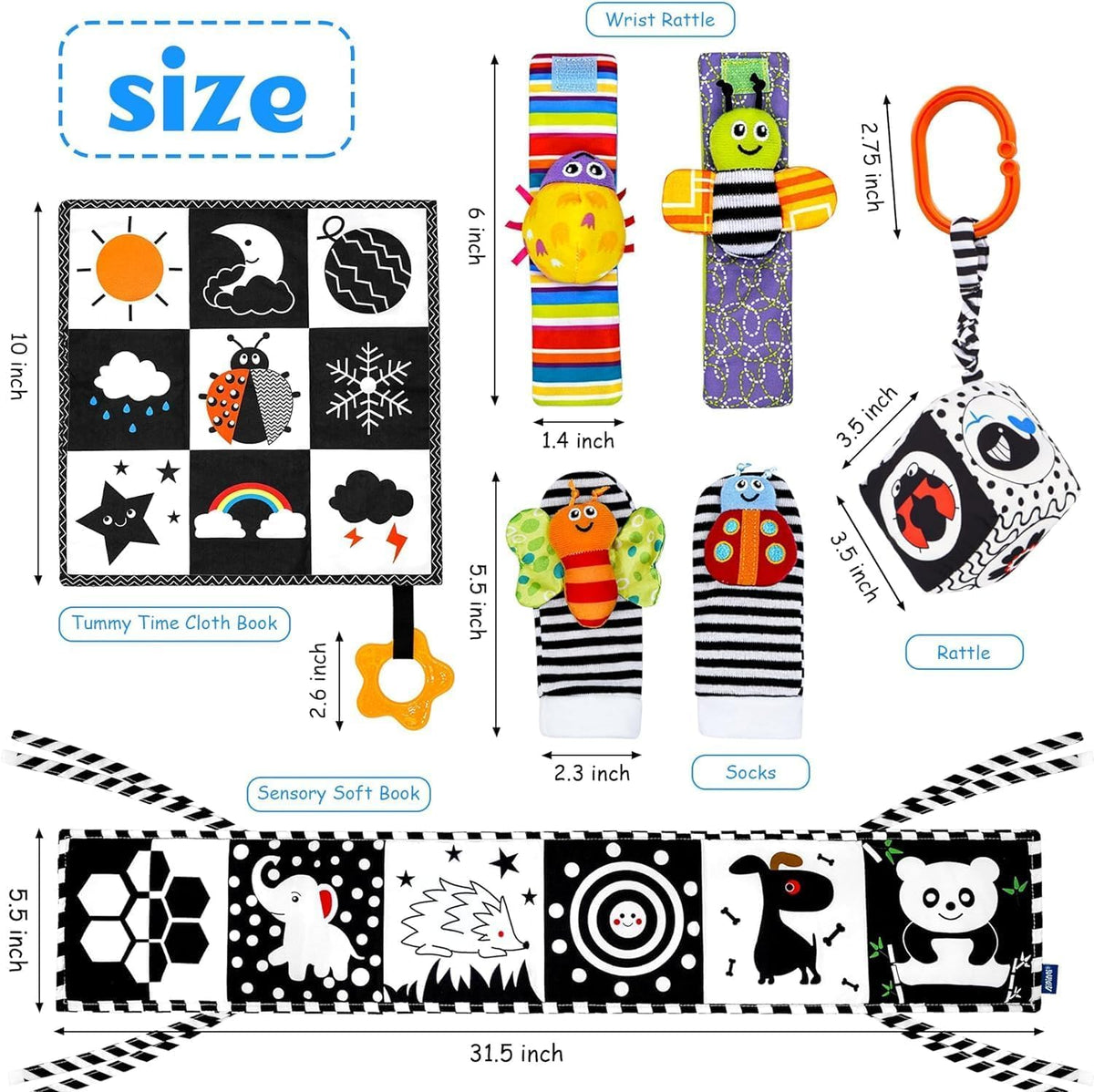 FELSOOGRE 7 piezas de juguetes para bebés de alto contraste en blan...