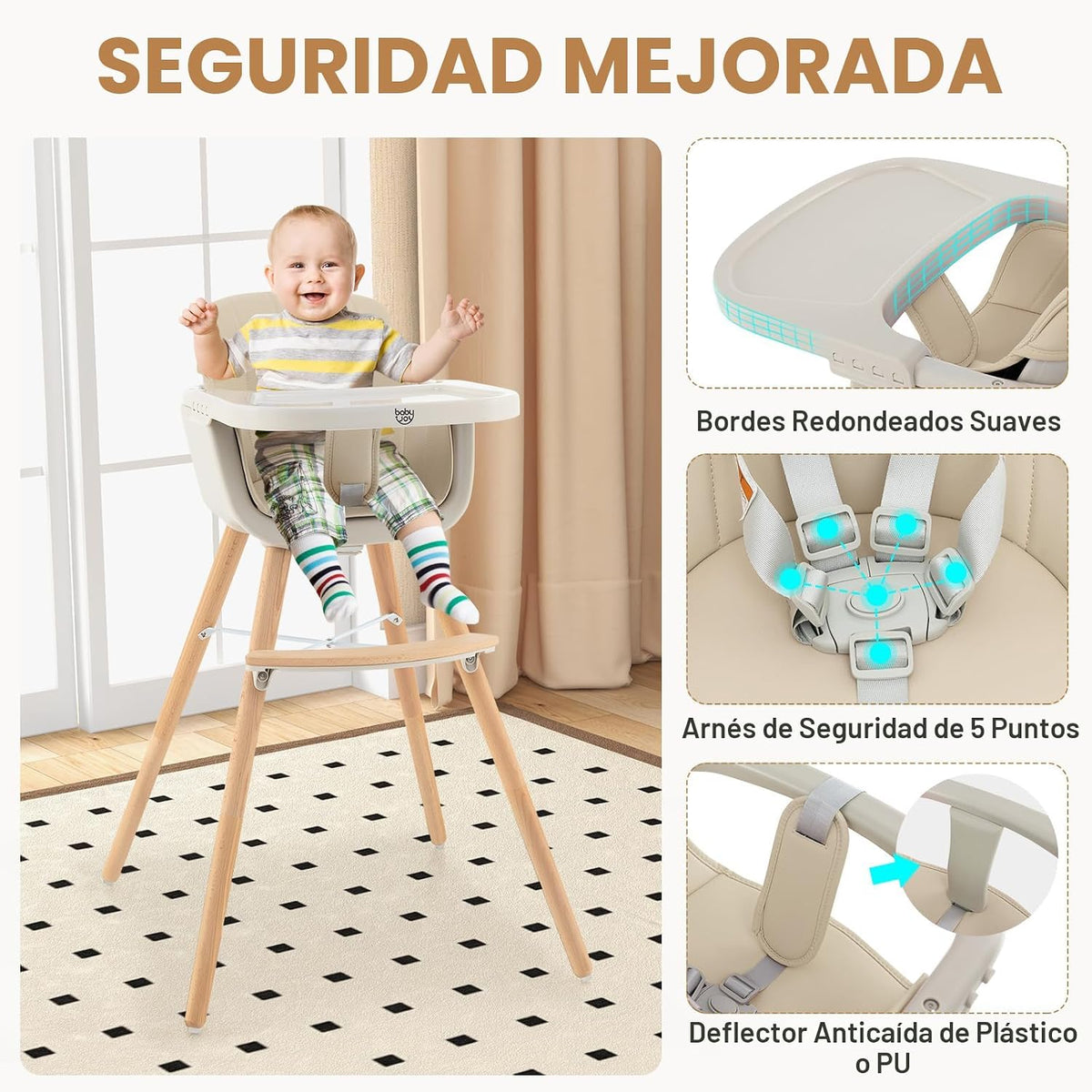 BABY JOY Trona convertible para bebé, 3 en 1, silla alta de madera\...