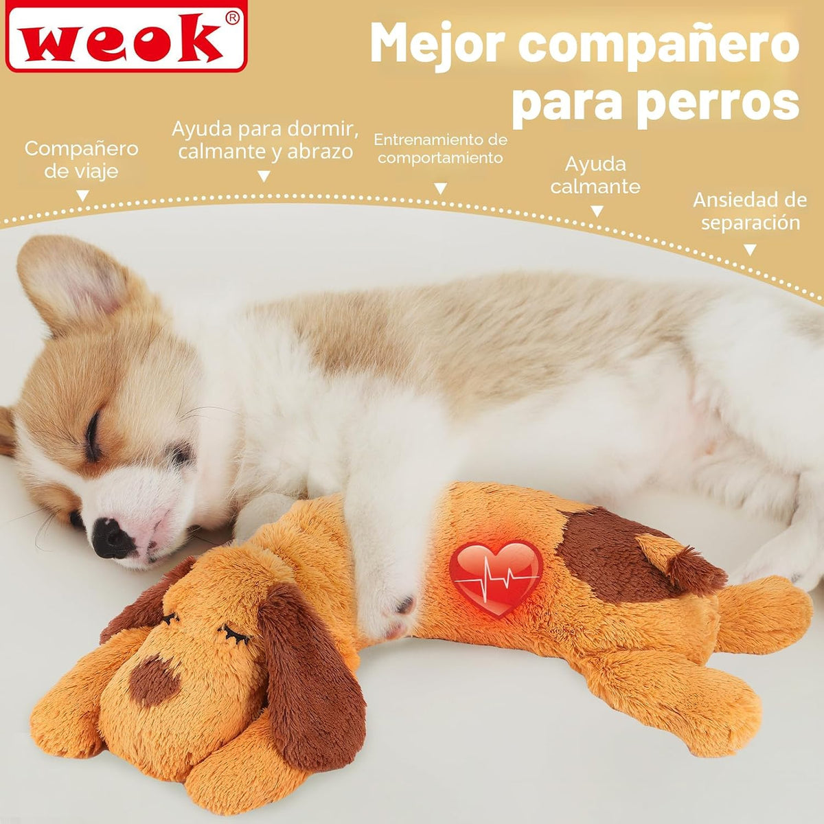 WEOK Juguete de latido del corazón para cachorros, Almohada de acur...