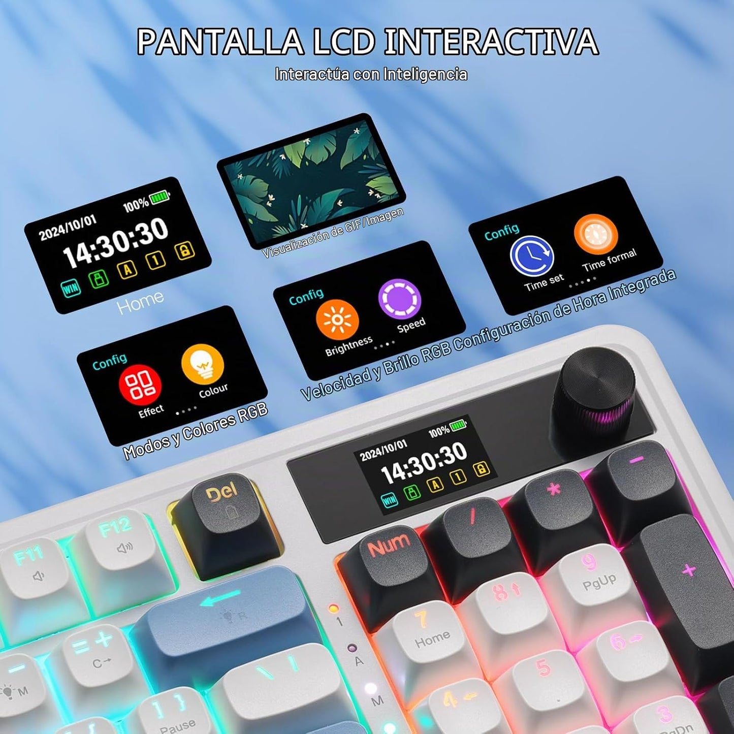 Redragon K719 Teclado inalámbrico para juegos con junta con pantall...