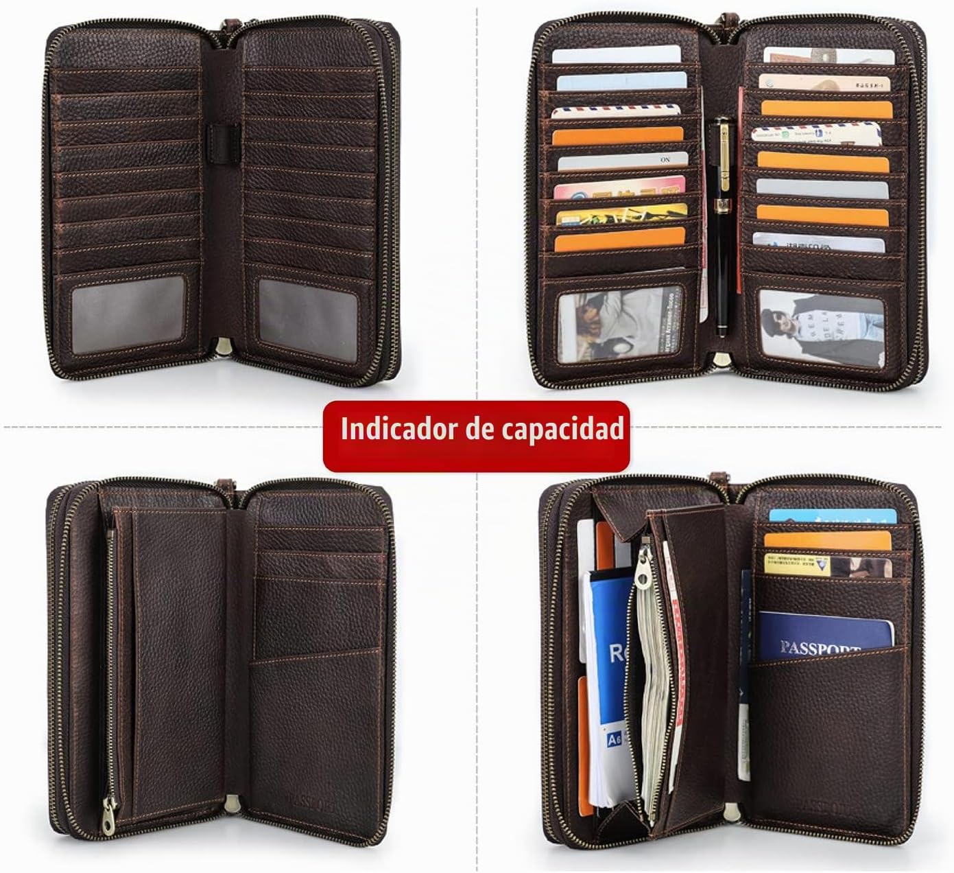 Billetera de cuero genuino de grano superior con correa de muñeca p...