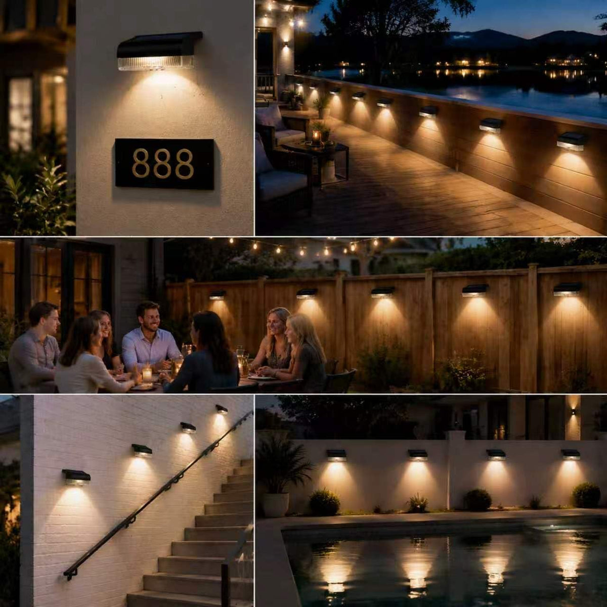 16PK Luces solares para valla al aire libre, impermeables, luces de...