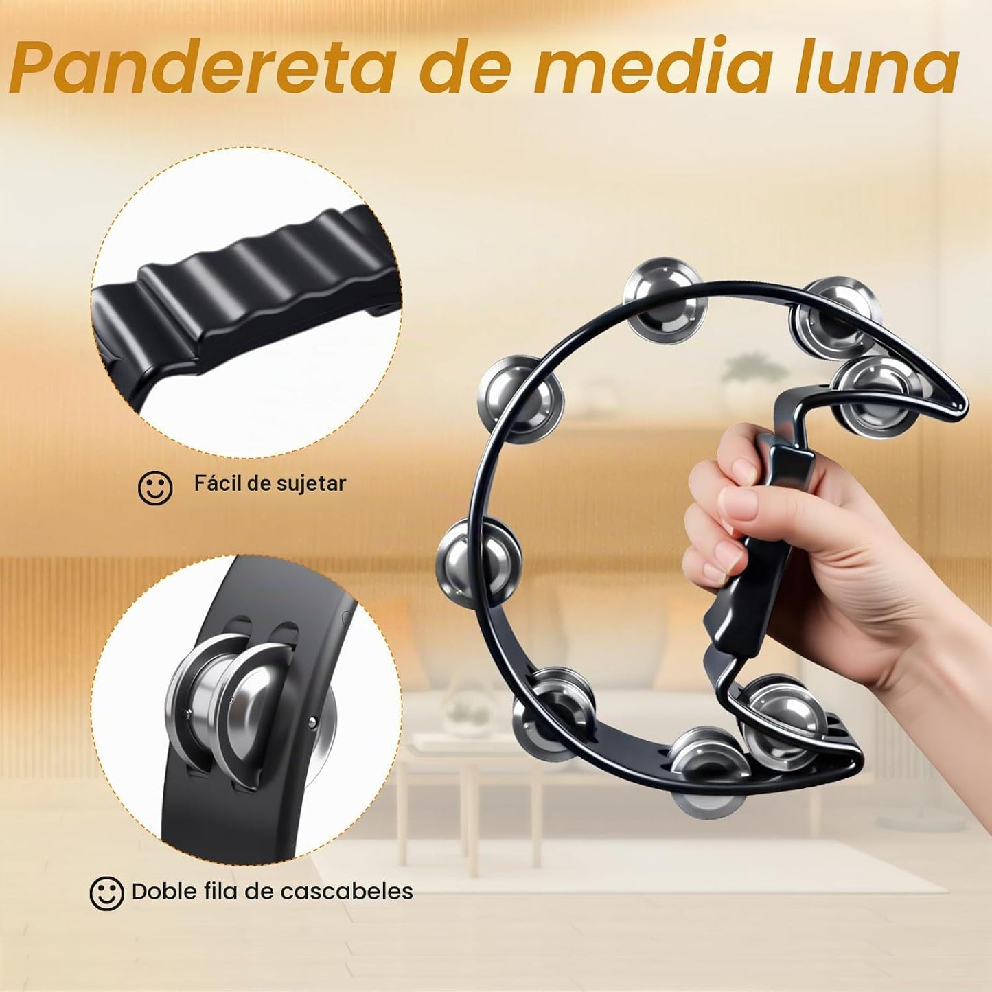 10 piezas de panderetas negras para adultos - Pandereta de media lu...