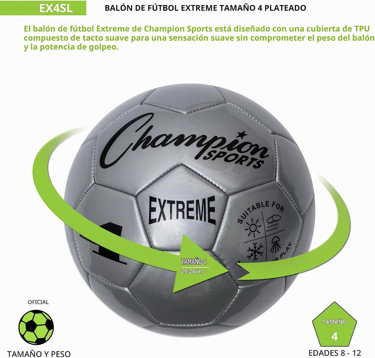 Champion Sports Extreme Series - Balón de fútbol \u2013 Tamaños 3,...