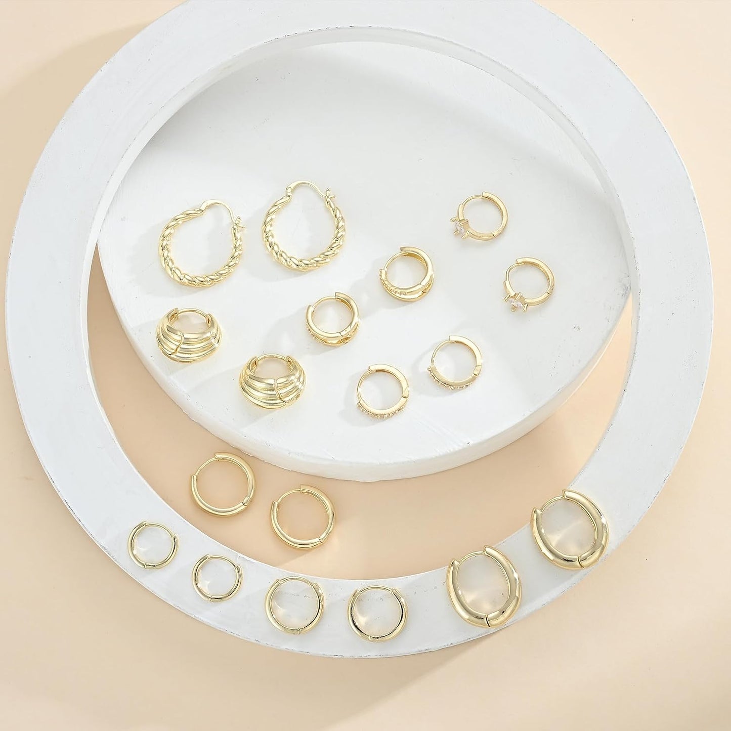 Juego de 9 pares de aretes pequeños tipo aro huggie de oro\/plata p...