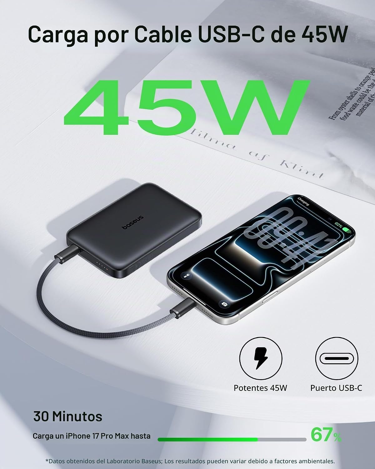 Baseus Qi2.2 - Cargador portátil MagSafe de 25 W, batería magnética...