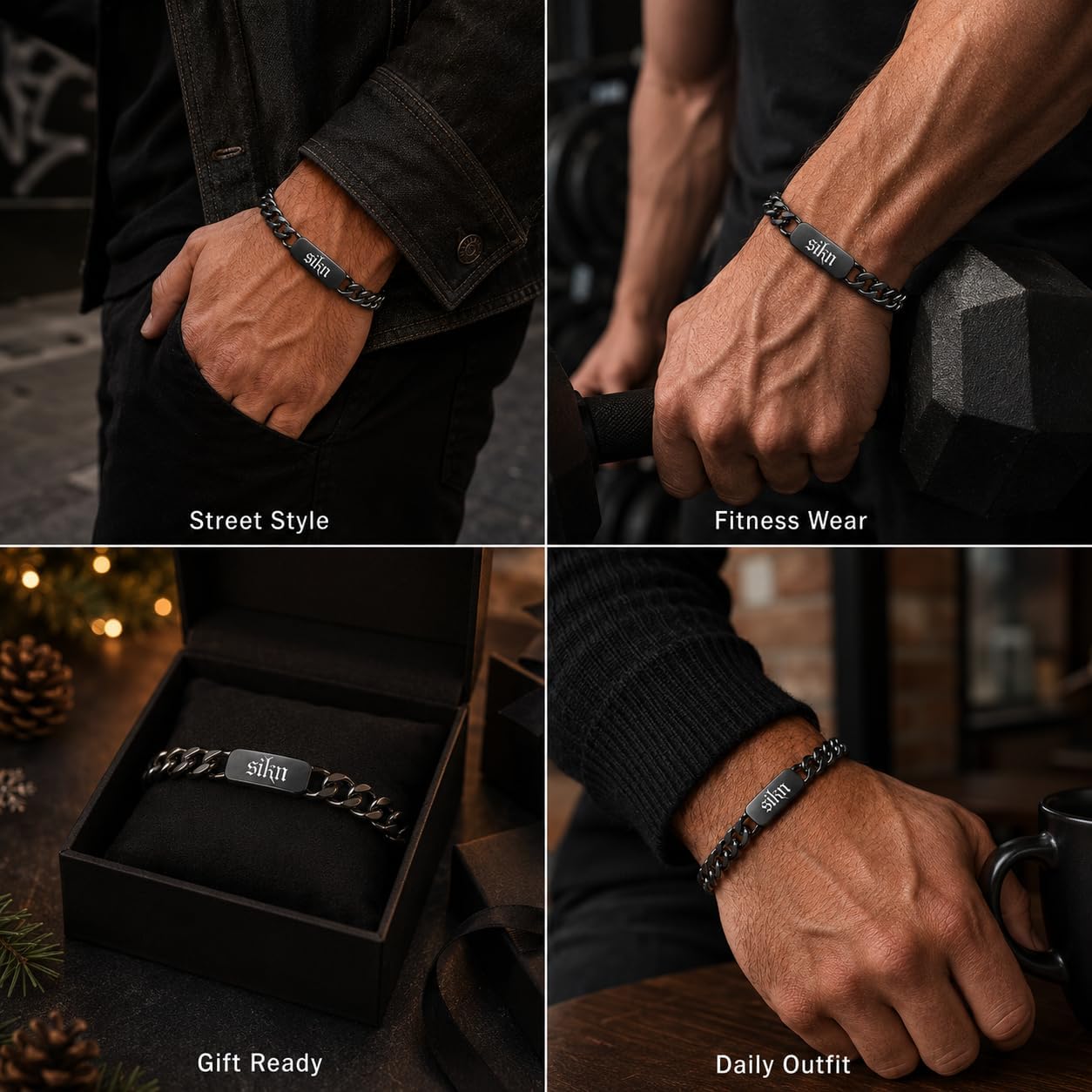 sikn Pulsera inspiradora de eslabones cubanos de acero inoxidable p...