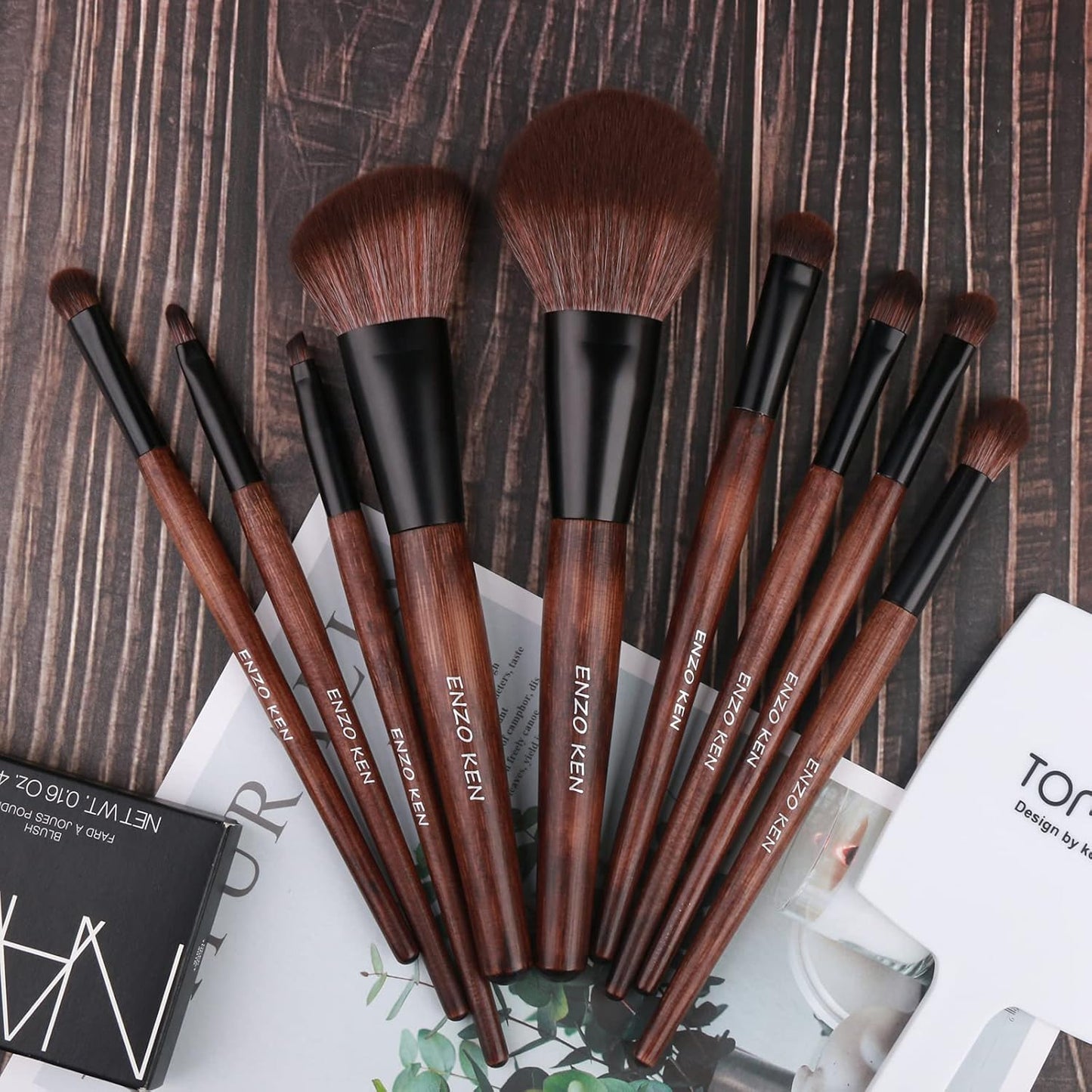 Juego de brochas de maquillaje de bambú profesional, juego de broch...