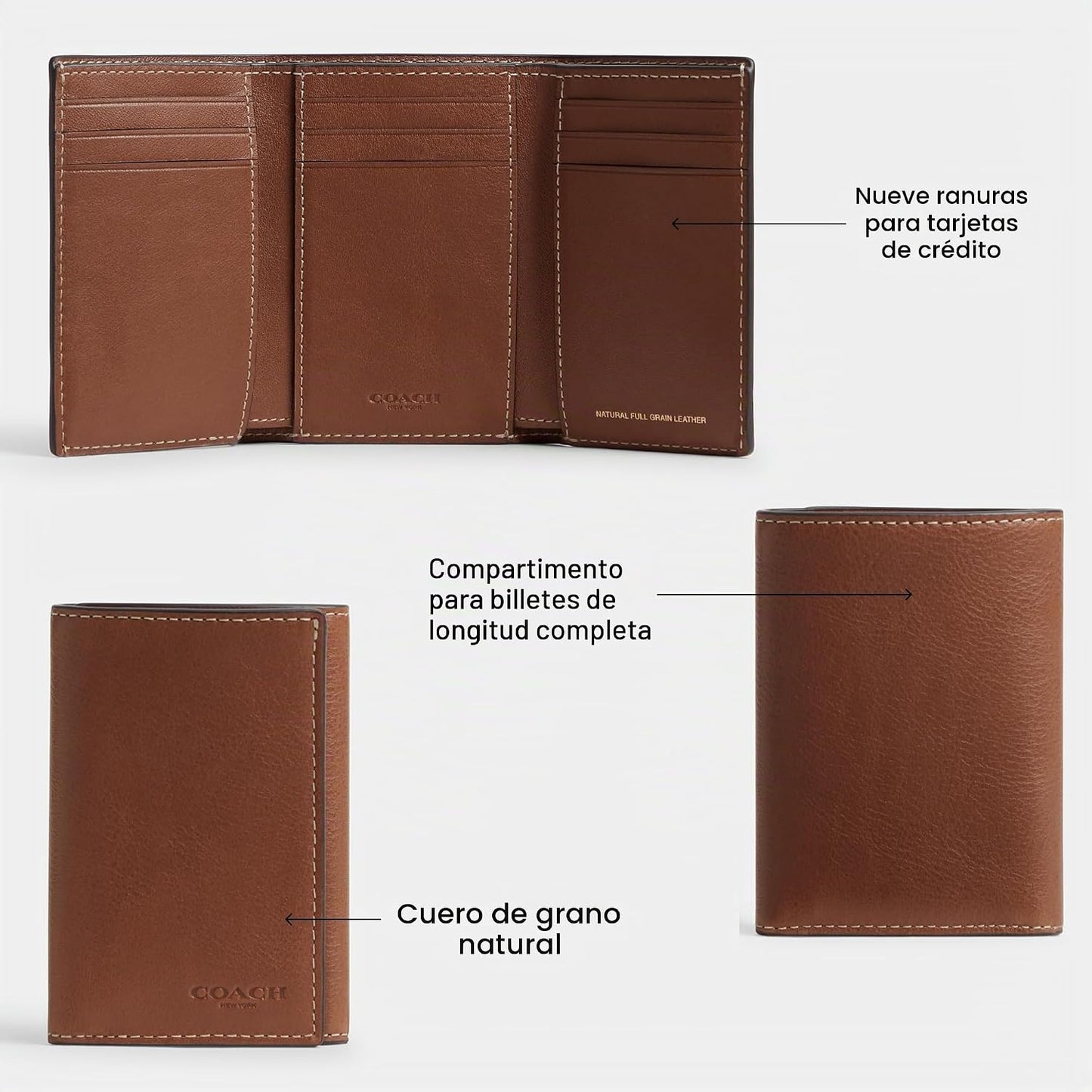 Cartera triple en piel plena flor natural