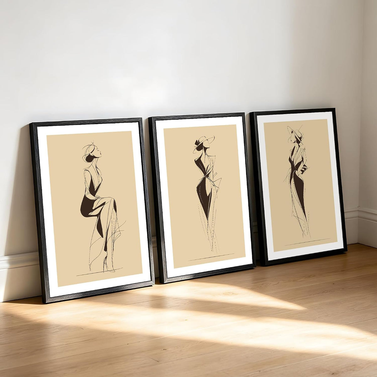 Arte de pared grande enmarcado de 3 piezas de moda de dibujo elegan...