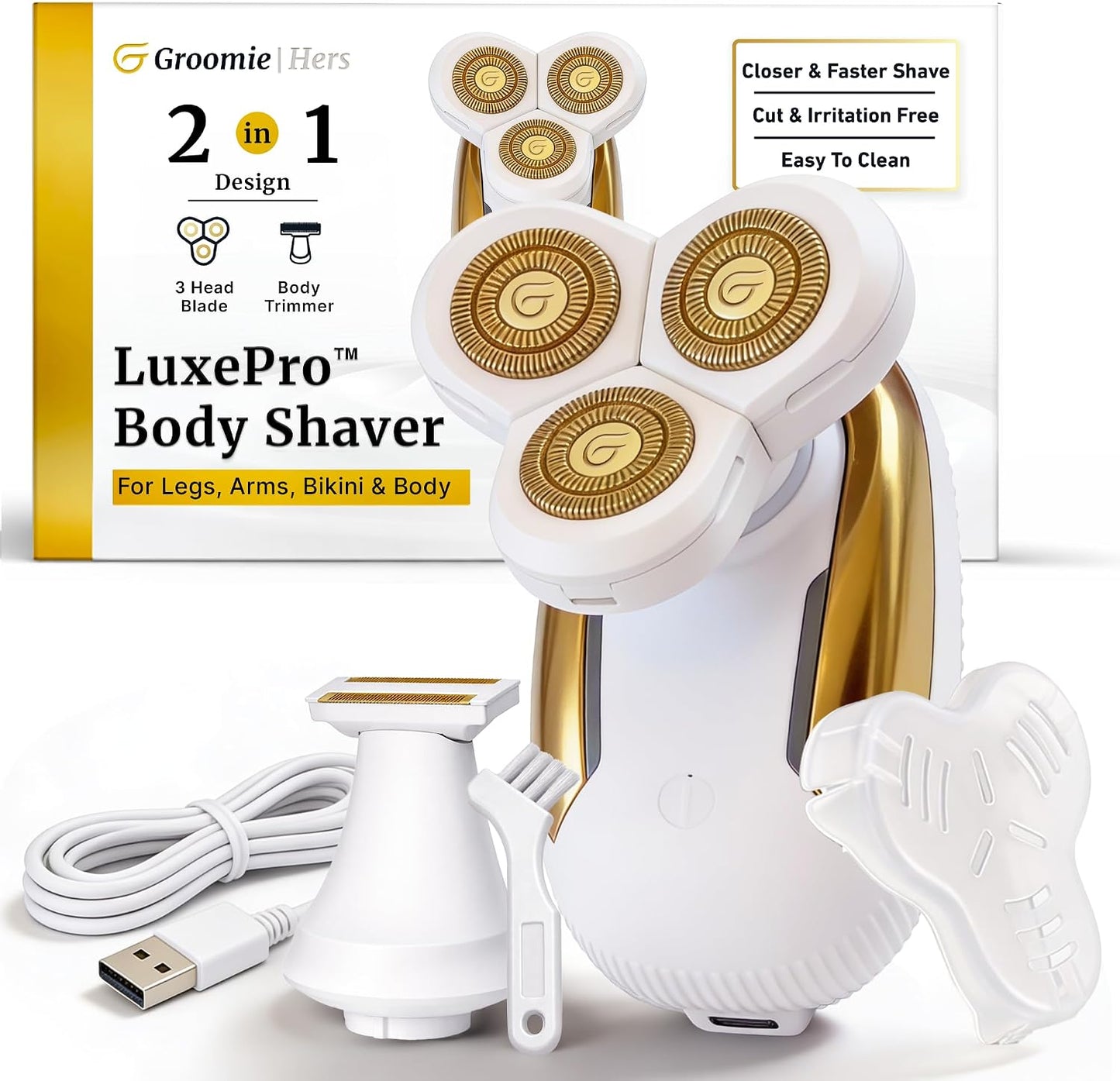 Groomie Hers LuxePro - Afeitadora eléctrica para piel sensible para...