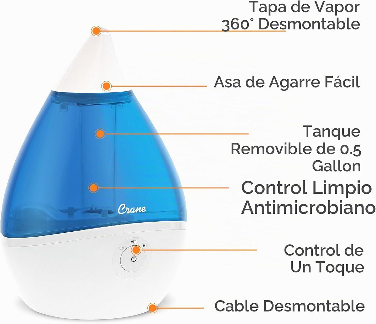 Crane Humidificador ultrasónico de neblina fría , Azul, TV209643, 1...