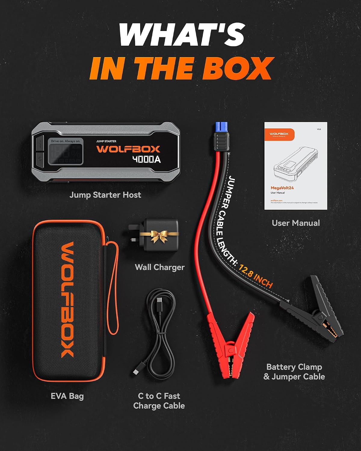 WOLFBOX Arrancador de 4000 A, batería de coche de 12 V portátil con...