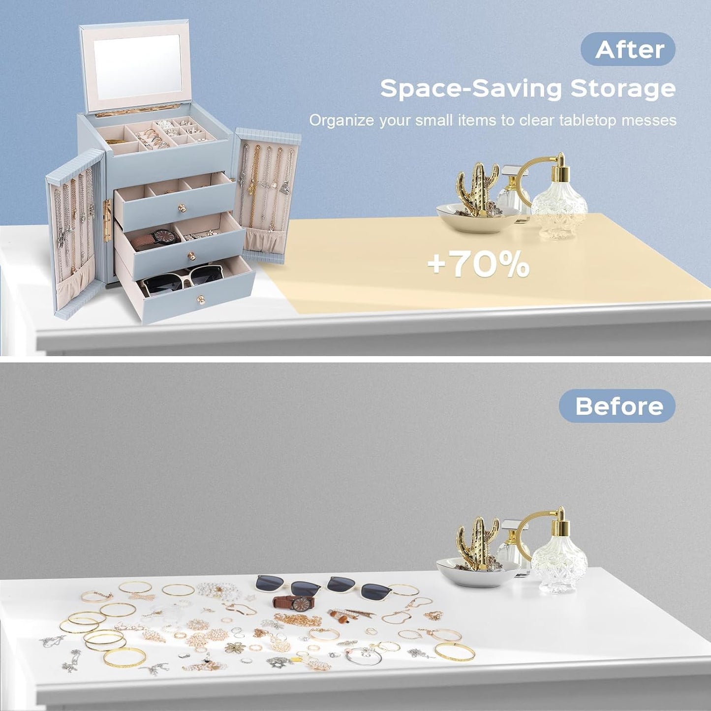 Dajasan Caja Organizadora de Joyas Grande con Espejo, Organizador d...