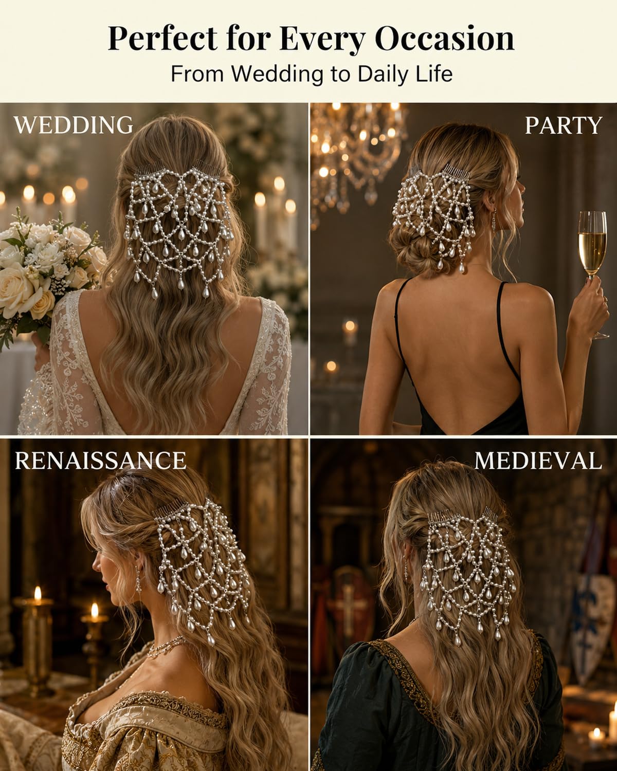 STONEFANS Renaissance Accessories - Diadema plateada con perlas par...