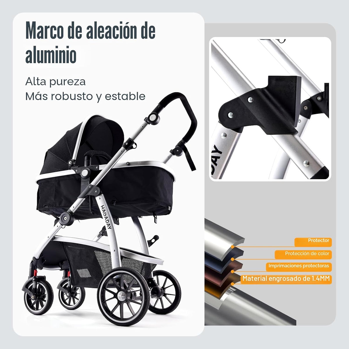 Hagaday Cochecito de bebé, asiento reversible 2 en 1 para niños peq...