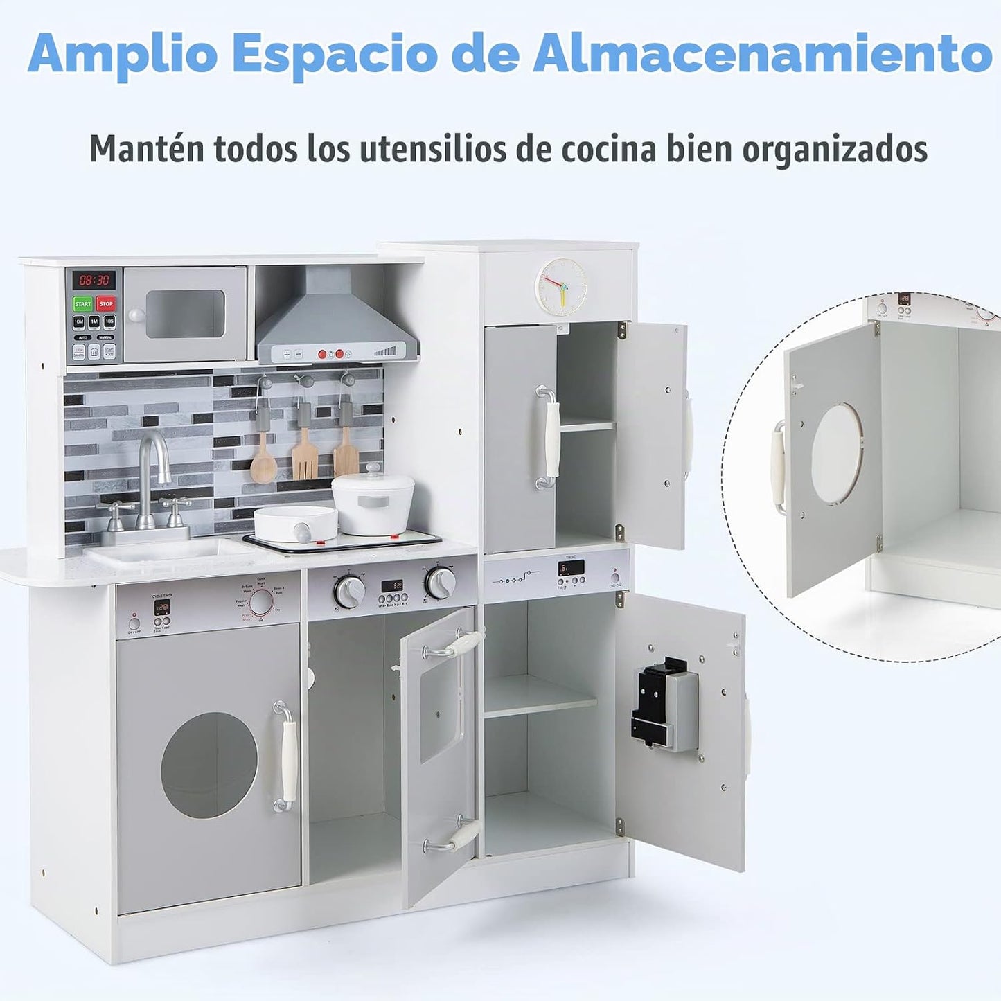 INFANS Juego de cocina para niños, juego de cocina de madera con lu...