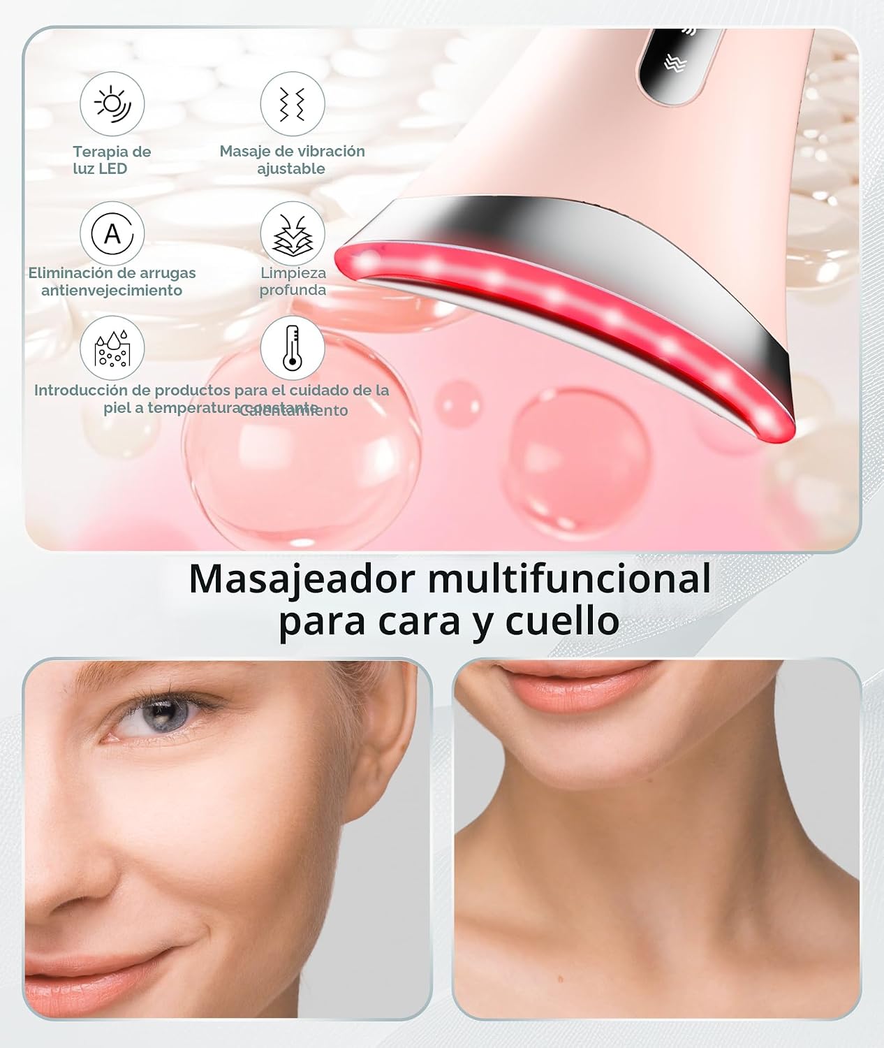 Dopsikn Masajeador facial de terapia de luz de 7 colores con vibrac...