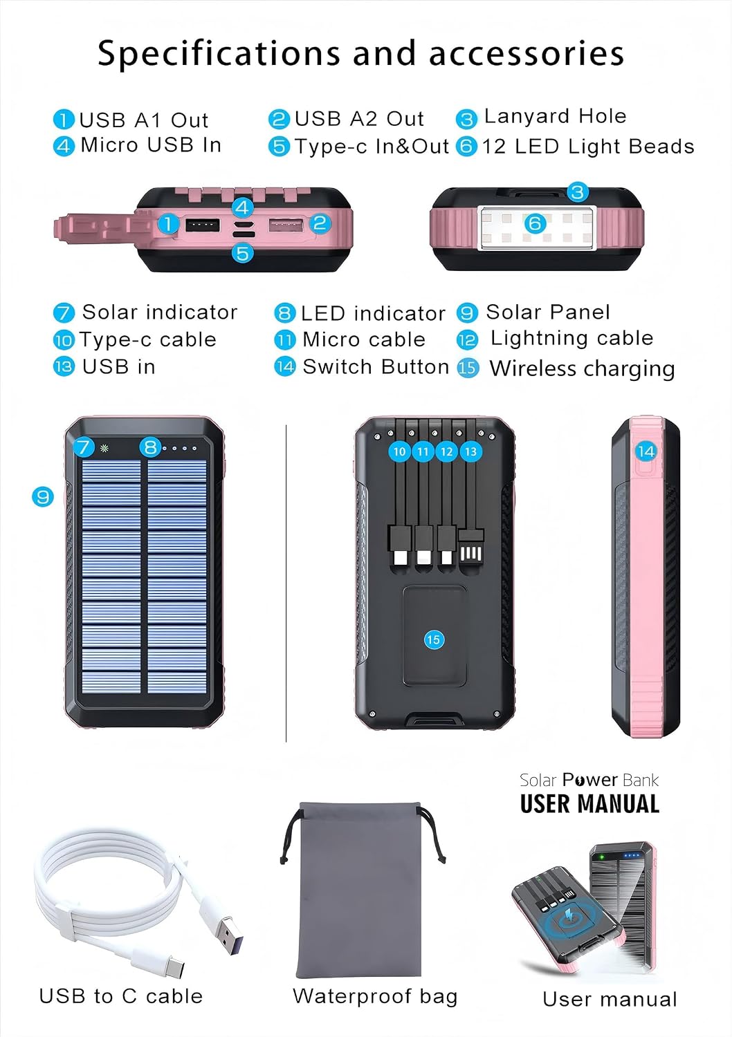 FCJZX Banco de energía solar de 49800 mAh, cargador portátil con 4...