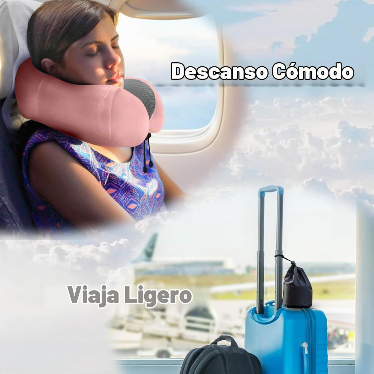 Almohada de viaje, almohada de cuello de espuma viscoelástica para...