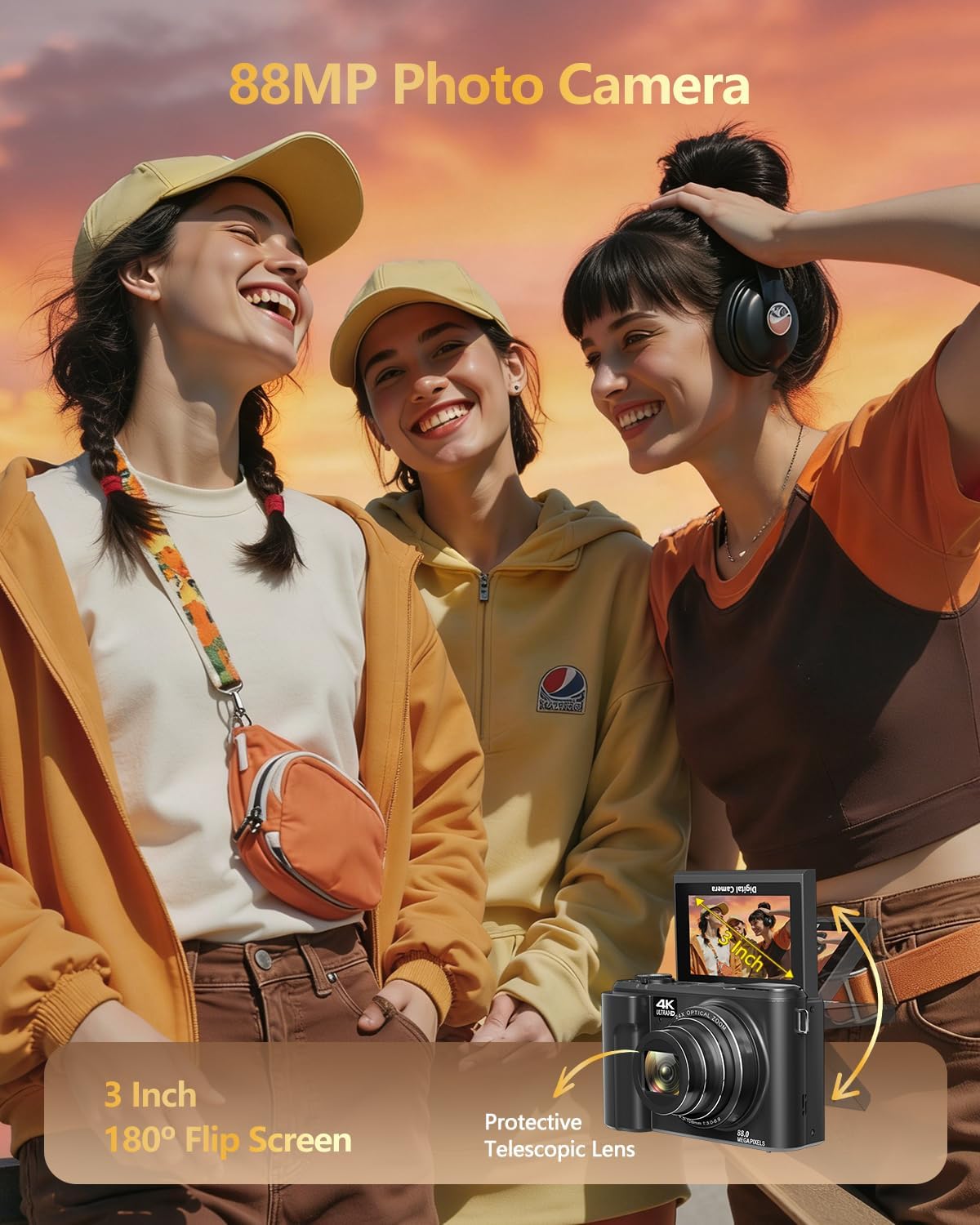 Cámara digital 4K para fotografía con zoom óptico 24X y cámaras de...