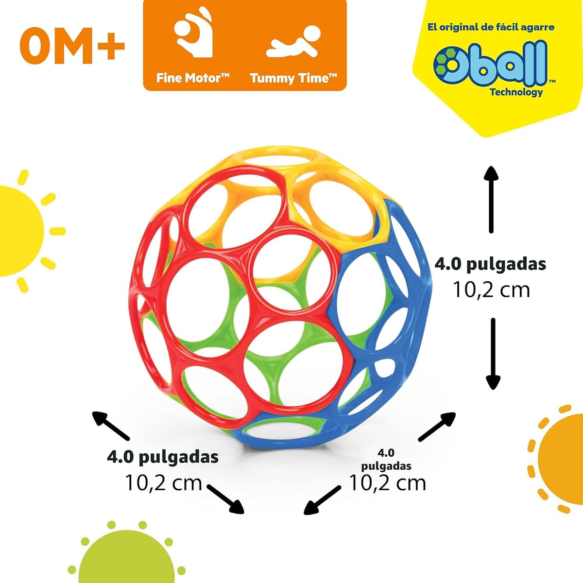 Bright Starts Oball Easy Grasp - Pelota clásica sin BPA, juguete in...