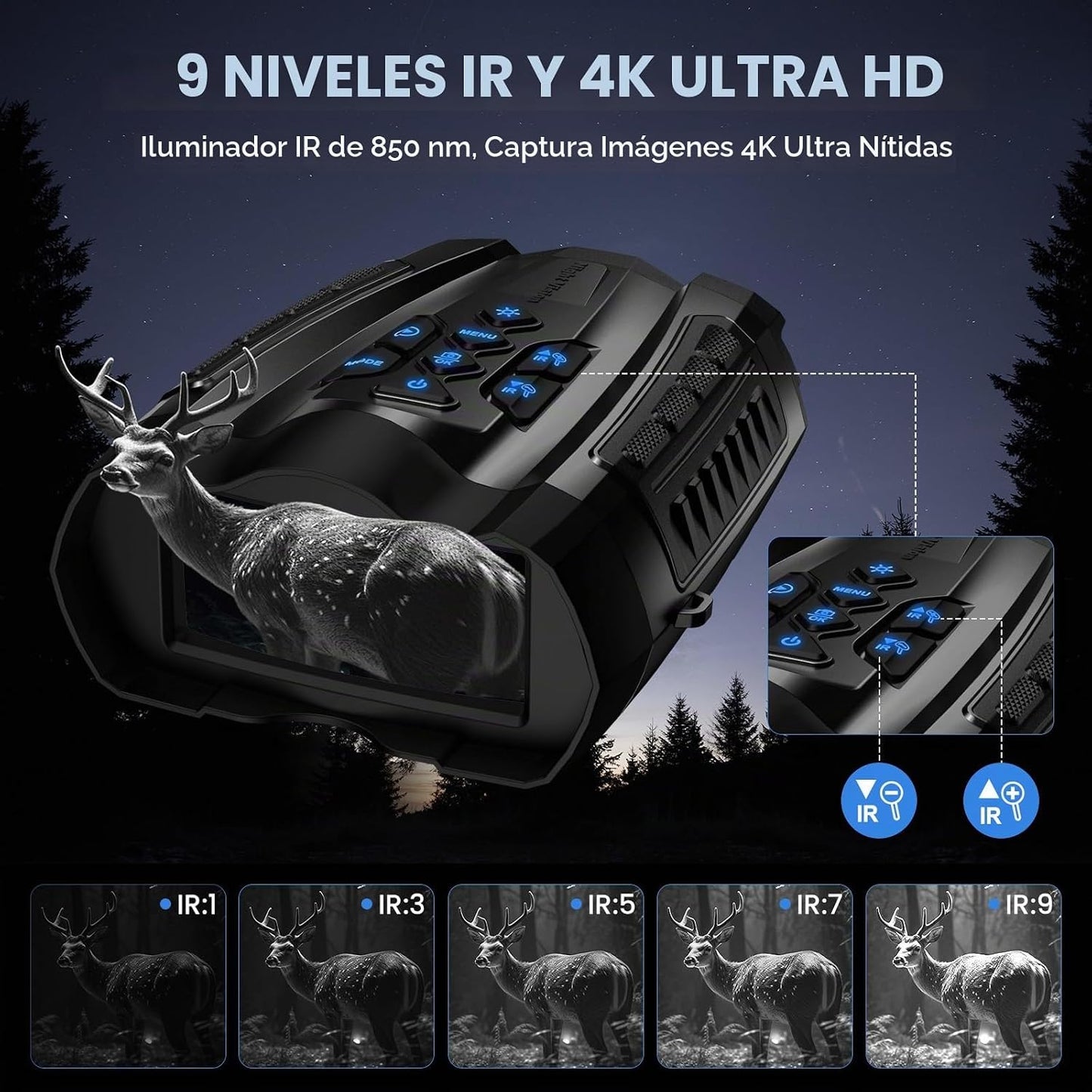 WARMTUYO Gafas de visión nocturna, binoculares 4K con cámara, panta...