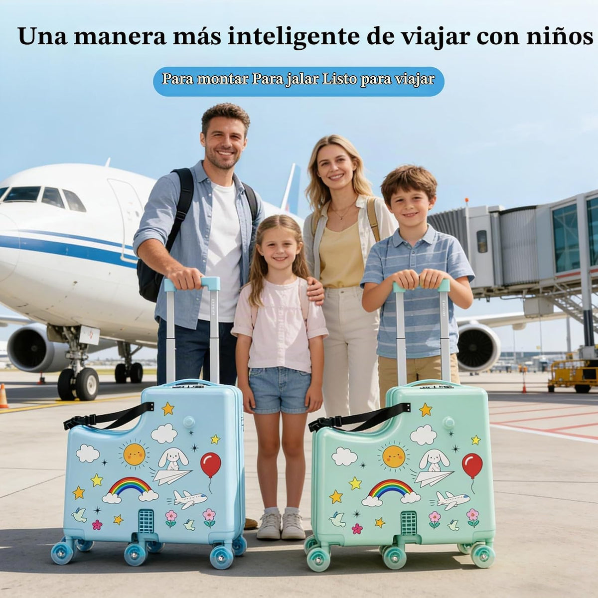REMEIT Maleta de paseo para niños, equipaje de paseo con ruedas, ma...