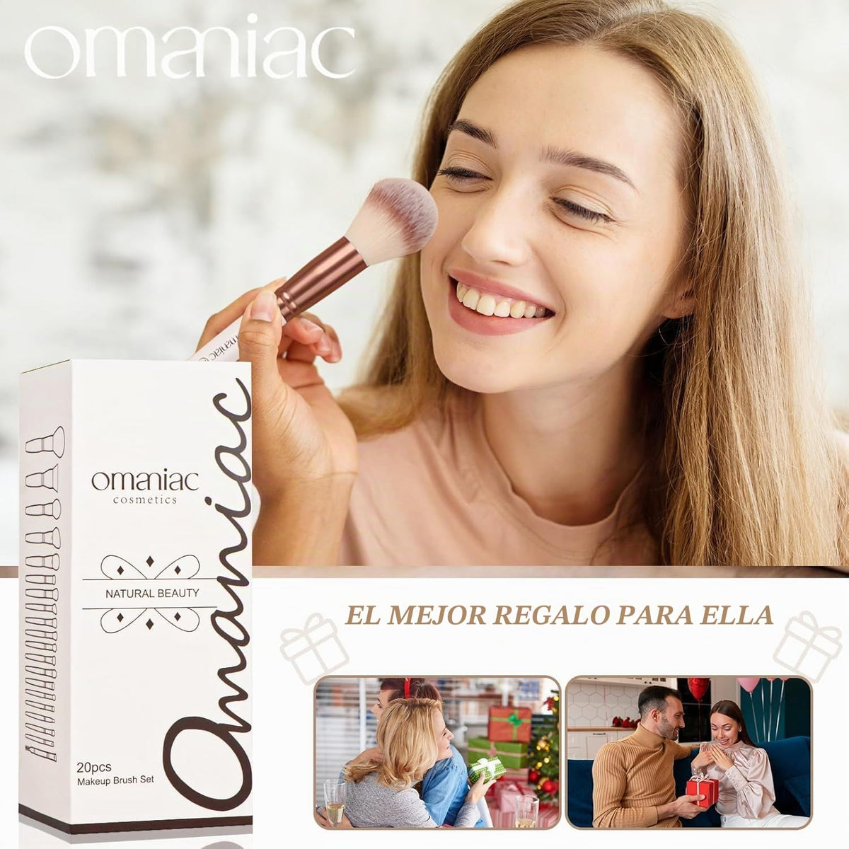 OMANIAC Juego de 20 brochas de maquillaje profesional \u2013 Base s...