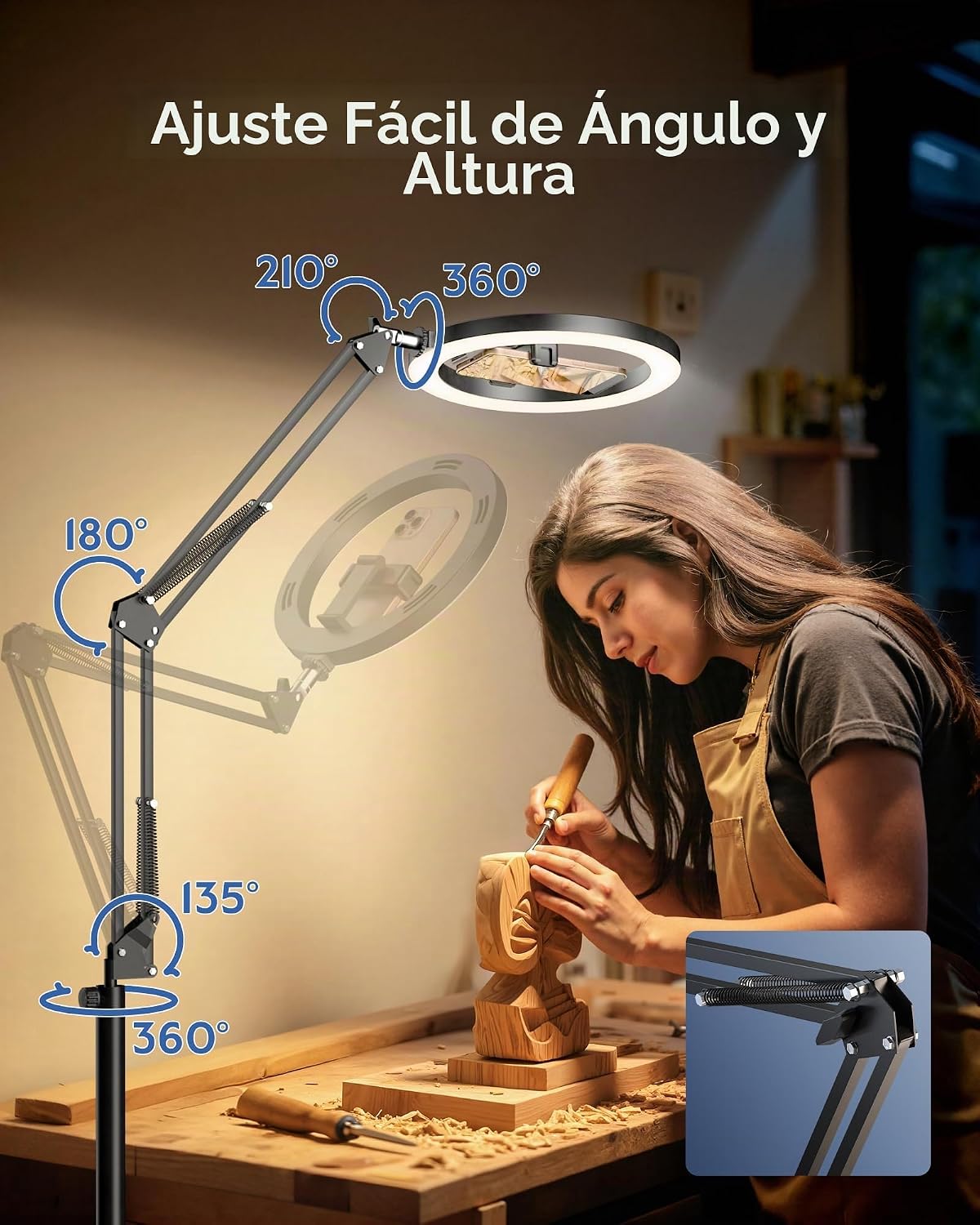 LUXSURE Trípode de luz de anillo para iPhone con luz, soporte de cá...