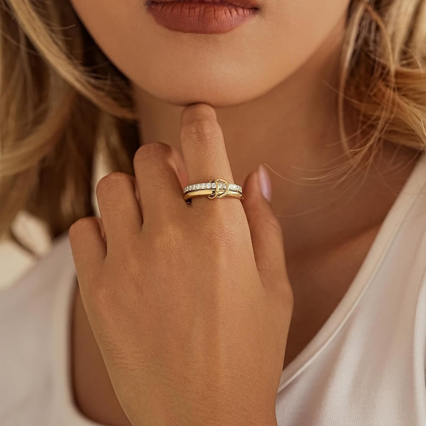 PDWZNBA Anillos apilables chapados en oro de 18 quilates para mujer...