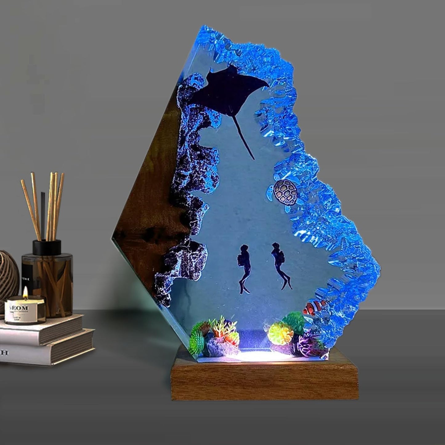 Lámpara hecha a mano de la resina del océano 3D, luz de la noche de...
